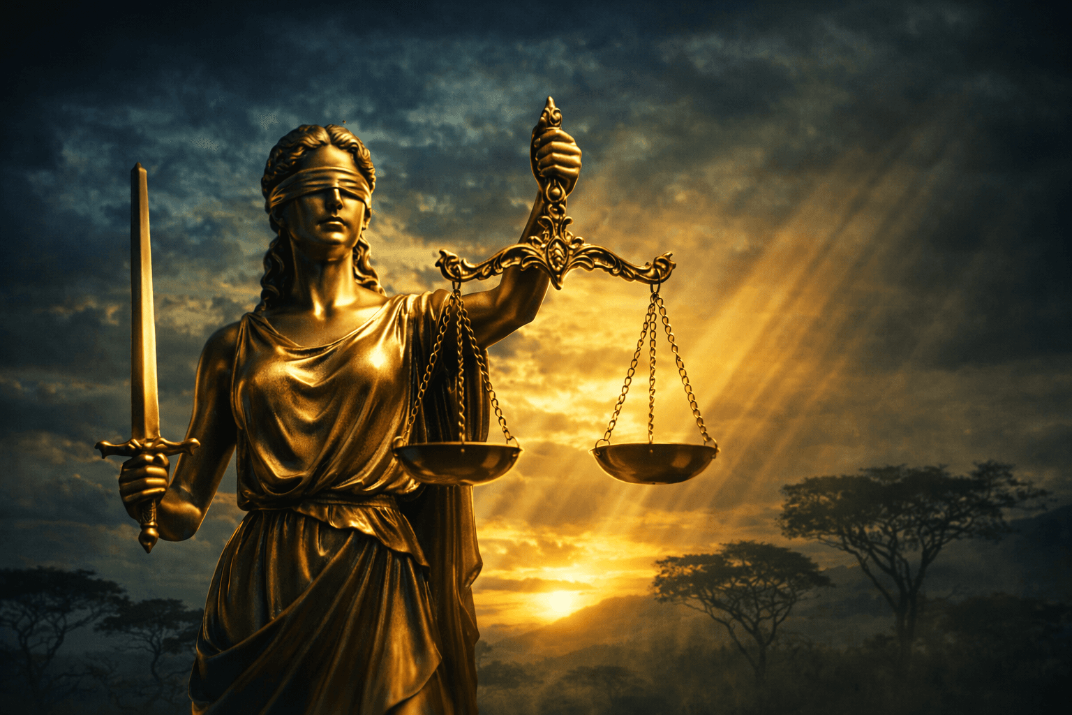 Lady Justice over the Kenyan landscape